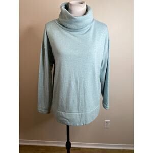 Talbots Womens Pullover Sweatershirt Size Medium Blue Cowl Turtle Neck